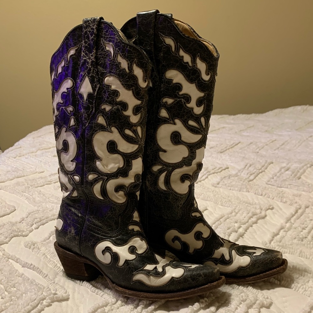 Corral Black and White Western Boots